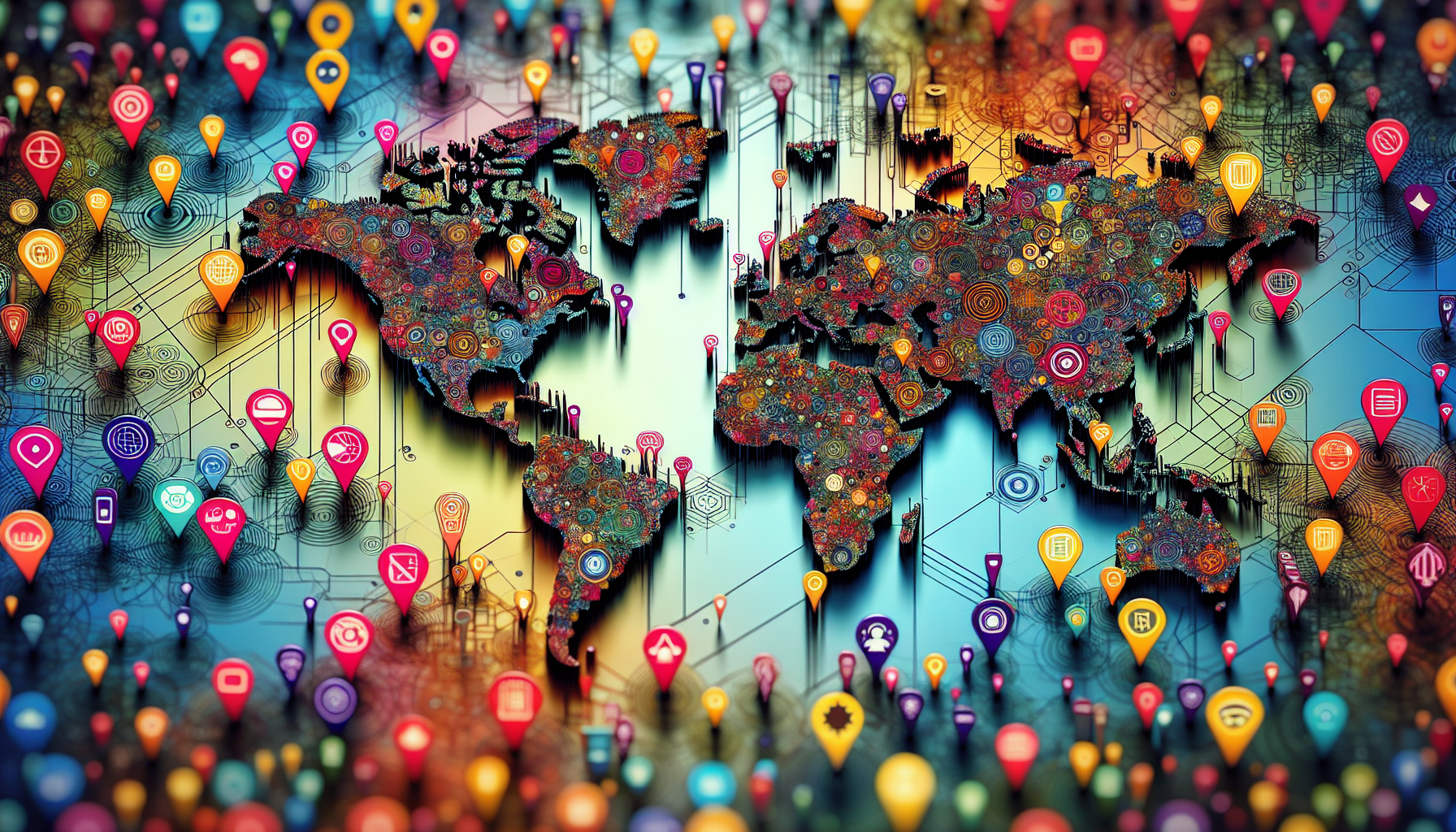 Illustration of a world map with eSIM provider logos for multiple countries