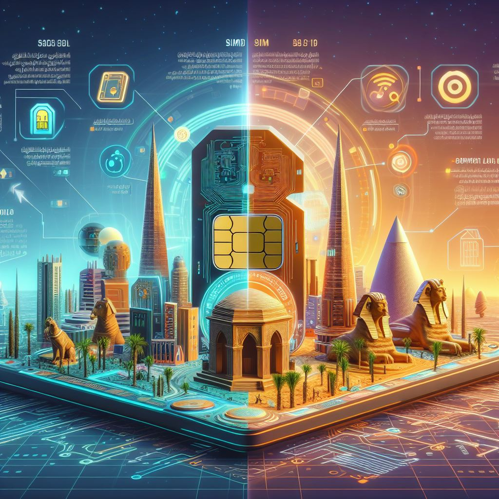 Infographic presenting a side-by-side breakdown of features, costs, and benefits for data plans on traditional SIM cards and eSIM in Egypt